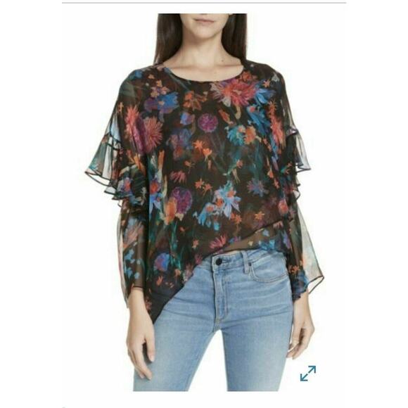 IRO Black Floral Ruffled asymmetrical Tunic Blouse Top size 40 - 8 - Picture 6 of 11